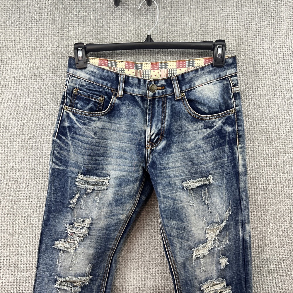 SOSOO Denim Faded Graffiti‎ Ripped Distressed Blue Jeans Men's 30x26.5 5 Pocket